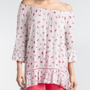 Zac & Rachel Watermelon Ruffled Hem Plus Size Top
